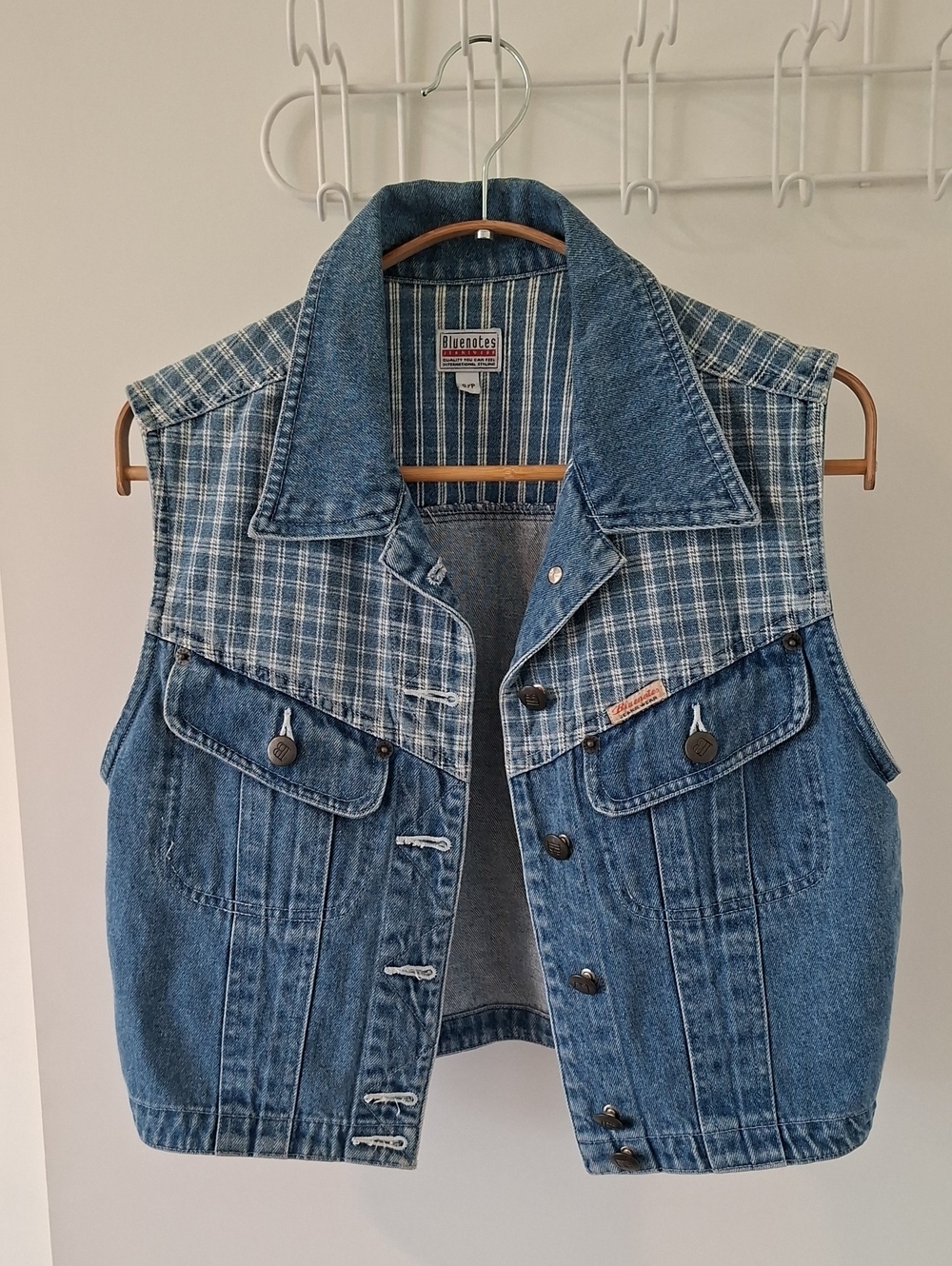 Vintage 90's Bluenotes Denim Vest with Check Print - Butter Mom Cottage (Size S)